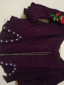 Purple Off-Shoulder Embroidered Top