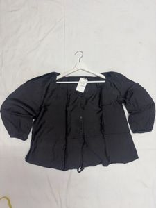Black Square Neck Puff Sleeve Top