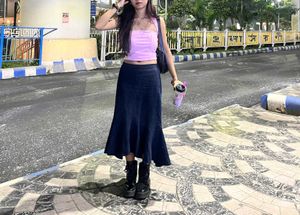 y2k Stylish Dark Blue Maxi Skirt