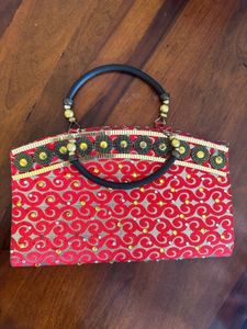 Red Embroidered Handbag