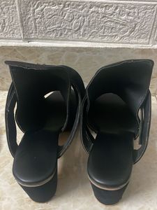 Black Open Toe Block Heels