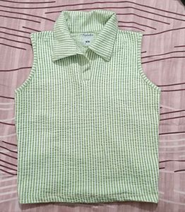 Striped Sleeveless Collared Top