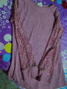 girl's Pink Lace Sleeve Top