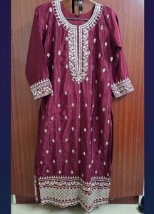 Maroon Embroidered Kurta Set