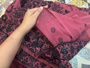 Embroidered Red Maroon Saree with Blouse