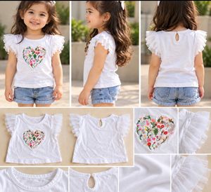 White T-Shirt with Floral Heart Embroidery