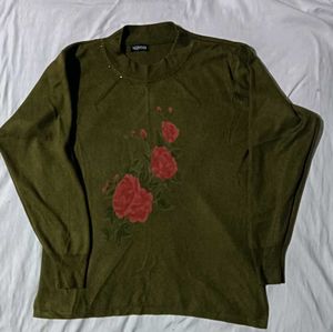 Mehandi Green Rose Print Sweater