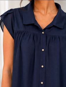 Flowy Navy Blue Gathered Workwear Top