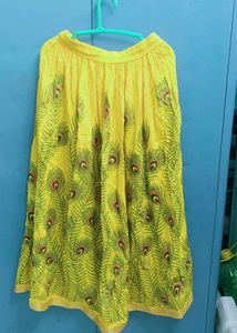 Yellow Peacock Print Skirt