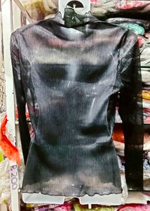 Sparkly Sheer Mock Neck Long Sleeve Top