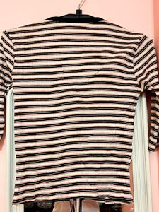 Striped Ruched Tie-Up Top