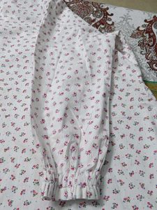 White Kurta with Small Floral Print