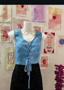 NYE Special Blue Front Tie Corset Pattern Top