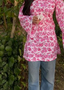 Pink Floral Print Corset Kurti