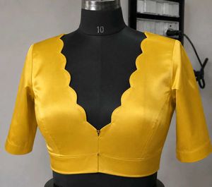 Vibrant Yellow Scalloped Neck Blouse