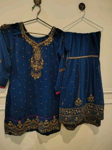Beautiful Blue Kurta Set with Gold Embroidery