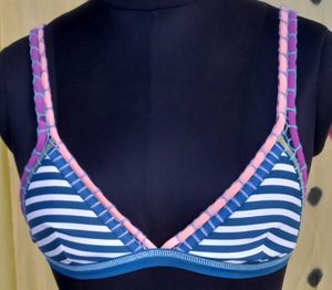 Striped Bikini Top with Crochet Straps