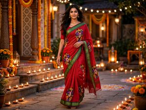 Elegant Red Embroidered Silk Saree