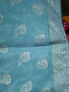 Turquoise Saree with Golden Paisley Print