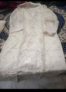 Elegant White Sequined Kurta Set
