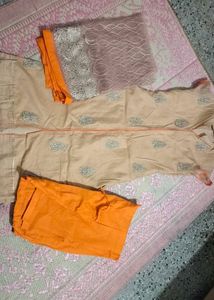 Elegant Beige Embroidered Kurta with Dupatta