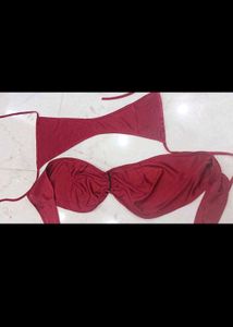 Maroon Twisted Bandeau Bikini Set