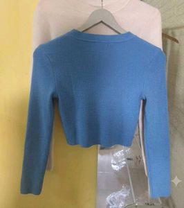 Zara Blue Cropped Knit Top