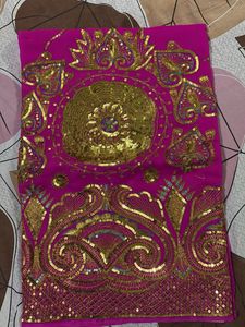 Stunning Pink & Gold Embroidered Saree