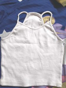 White Ribbed Crop Tank Top