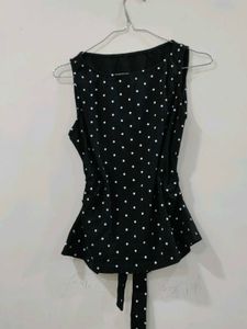 Black polka dot top with Bow Cut Out Detail