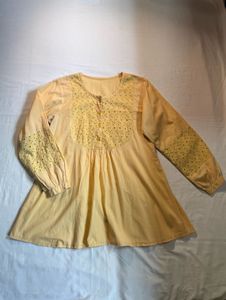 Butter Yellow Eyelet Detail Kurta