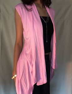 Pink Sleeveless Waterfall Cardigan