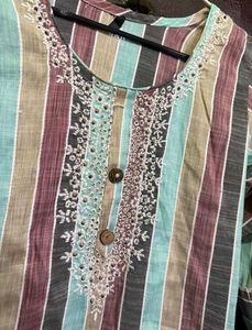 Striped Embroidered Kurta