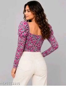 Floral Print Puff Sleeve Crop Top