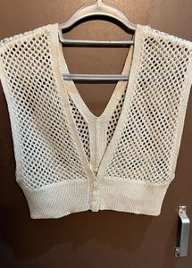 Cream Crochet V-Neck Sleeveless Top