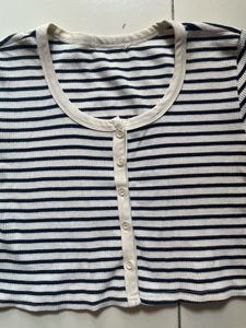 Striped Button-Up Crop Top