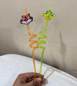 Fun Spiral Straws with Animal Toppers
