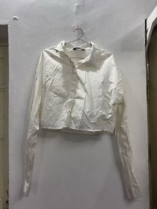 White Cropped Shirt with Embellishments
