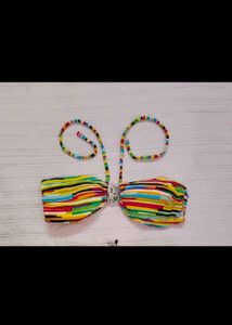Vibrant Striped Bandeau Bikini Top