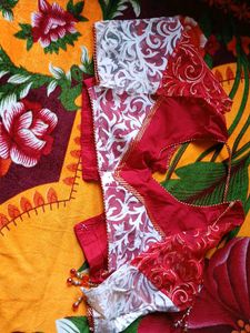 Red &amp; White Embroidered Blouse