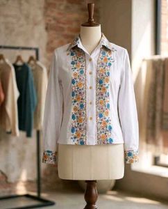 White Floral printed Button-Up Shirt
