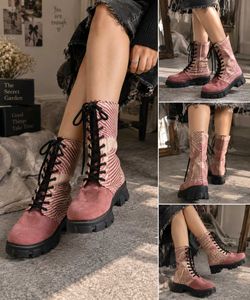 N. Unique Pink Lace-Up Combat Boots