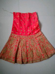 Coral &amp; Gold Embellished bridal Lehenga Skirt