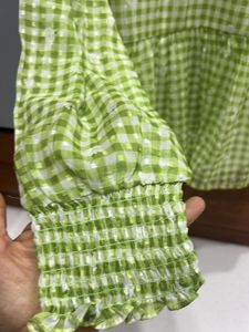 Green Checkered Long Sleeve Top
