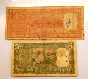 Rare Gandhi ₹5 and First Issue ₹20 Combo