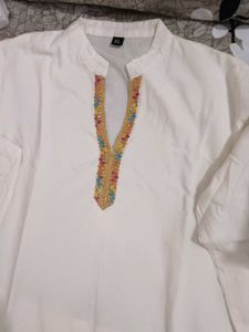 White Kurta Set with Hand Embroidery