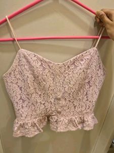 Lavender Sheer Lace Ruffle Crop Top