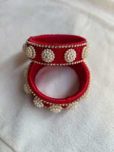 Red &amp; Pearl Bangle Set