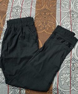 Black Palazzo Pants with Lace Detail