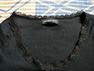 Pinterety Black Lace Trim Baby Tee 🖤🐰